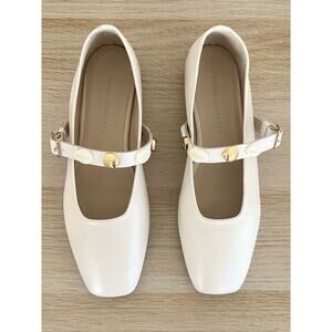 Freda Salvador Jane Size 8 Bone Shell Embellished Mary Jane Ballet Flats
